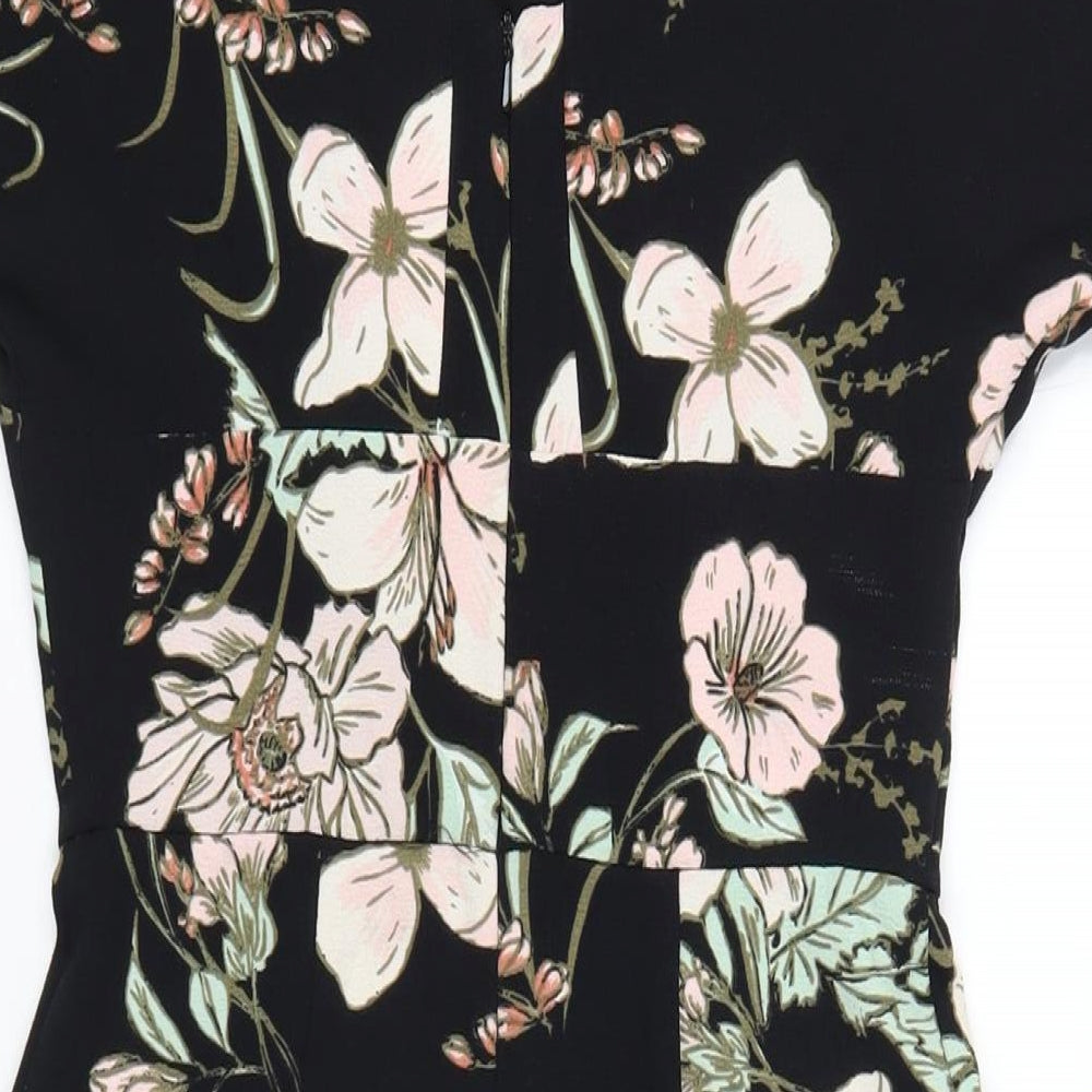 Oasis Womens Black Floral Polyester Bodycon Size 8 Round Neck Zip