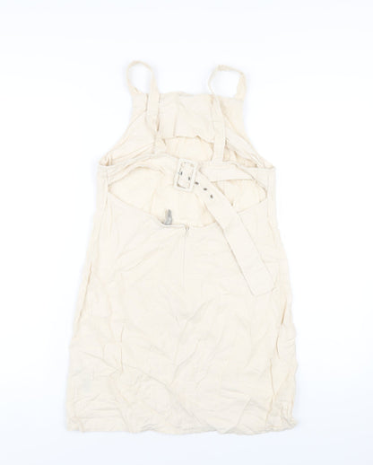 ASOS Womens Beige Linen A-Line Size 10 Square Neck Zip