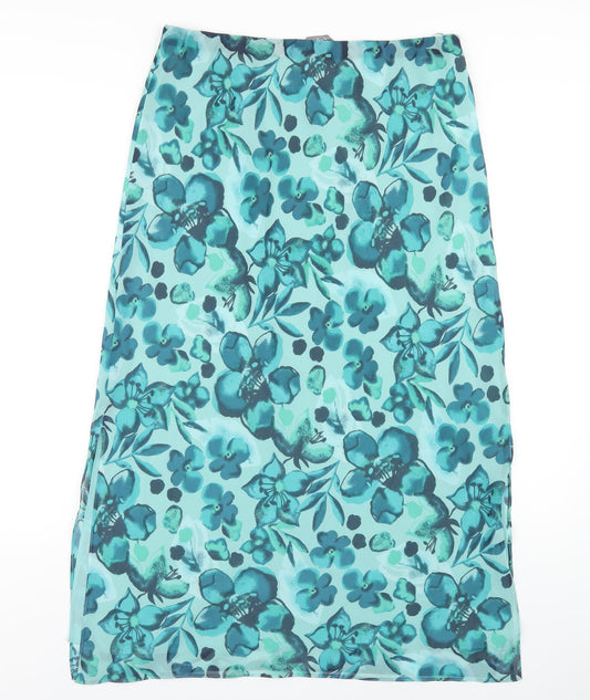 AMARANTO Womens Green Floral Polyester A-Line Skirt Size 14