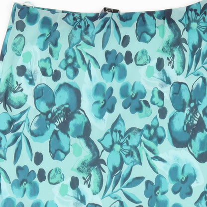 AMARANTO Womens Green Floral Polyester A-Line Skirt Size 14