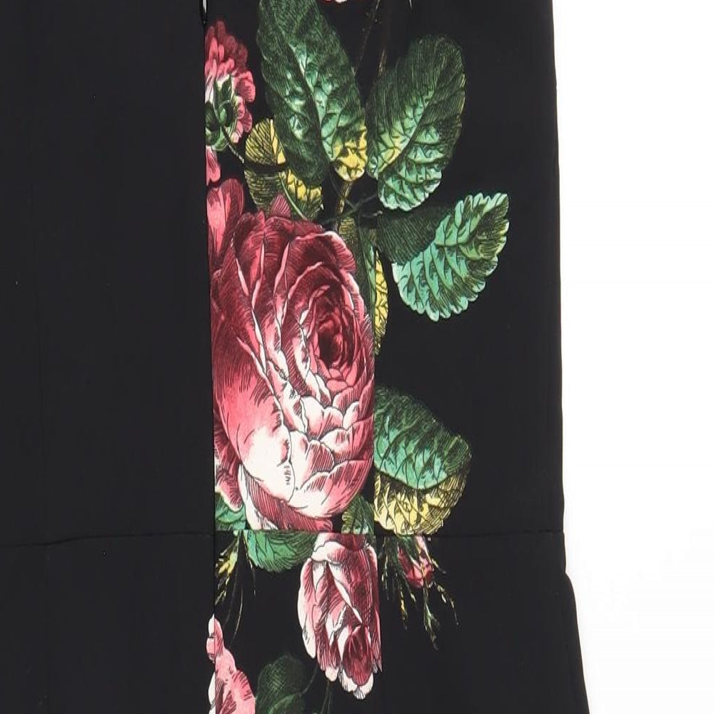 Oasis Womens Black Floral Polyester Bodycon Size 12 V-Neck Zip