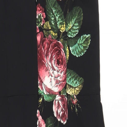 Oasis Womens Black Floral Polyester Bodycon Size 12 V-Neck Zip