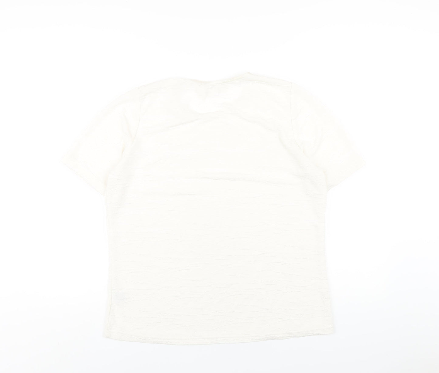 EWM Womens Ivory Polyester Basic T-Shirt Size M Round Neck