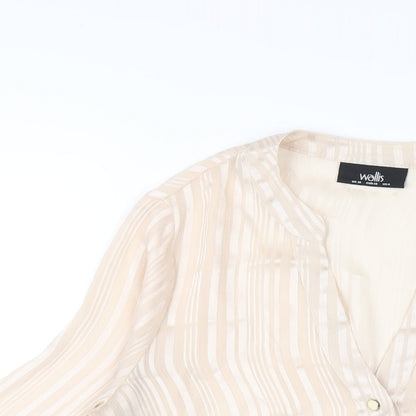 Wallis Womens Ivory Polyester Basic Button-Up Size 10 V-Neck