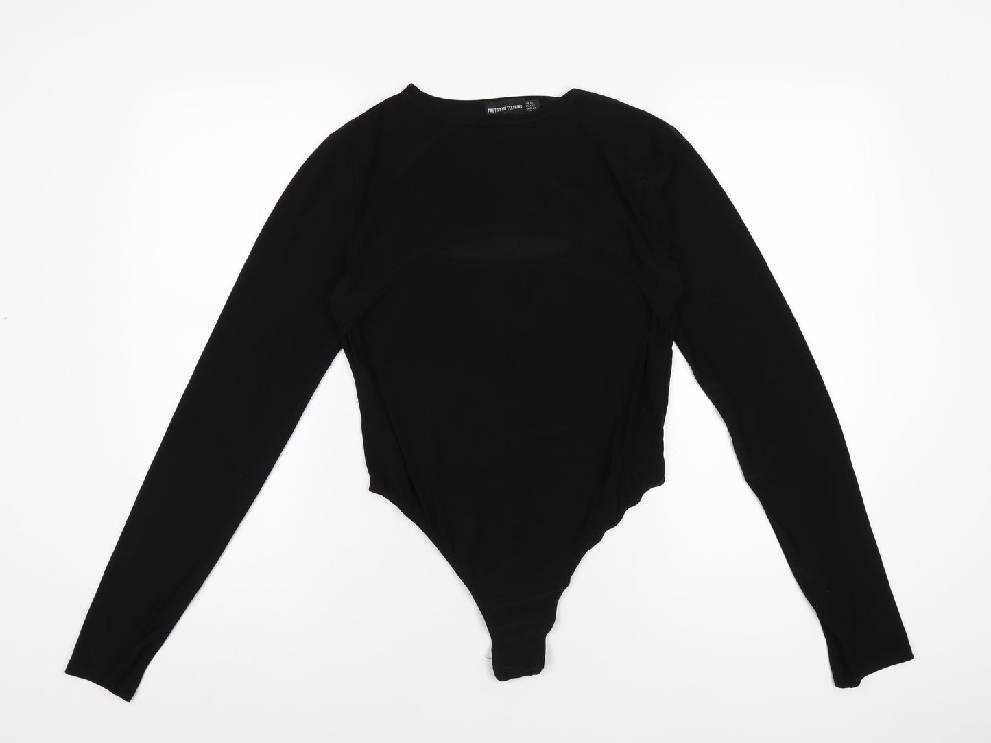 PRETTYLITTLETHING Womens Black Polyester Bodysuit One-Piece Size 16 Snap