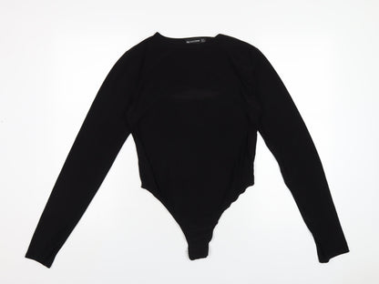 PRETTYLITTLETHING Womens Black Polyester Bodysuit One-Piece Size 16 Snap