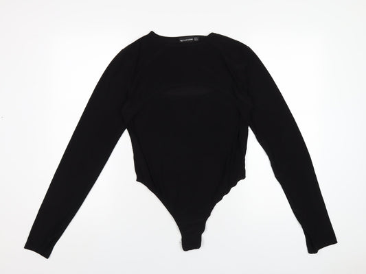 PRETTYLITTLETHING Womens Black Polyester Bodysuit One-Piece Size 16 Snap