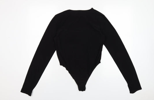 PRETTYLITTLETHING Womens Black Polyester Bodysuit One-Piece Size 16 Snap