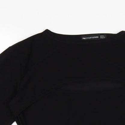 PRETTYLITTLETHING Womens Black Polyester Bodysuit One-Piece Size 16 Snap