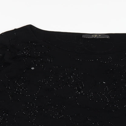 Sandra Darren Womens Black Viscose Basic T-Shirt Size L Scoop Neck