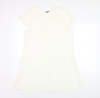 River Island Womens Ivory Polyester A-Line Size 14 Round Neck Buckle