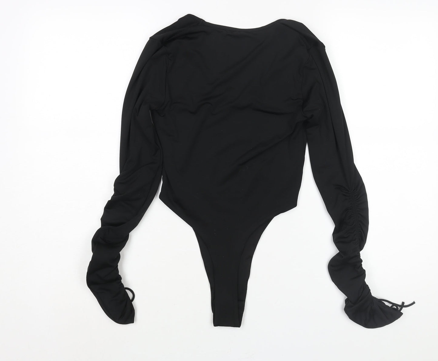 Oh Polly Womens Black Polyester Bodysuit One-Piece Size 8 Snap - Drawstring Sleeves