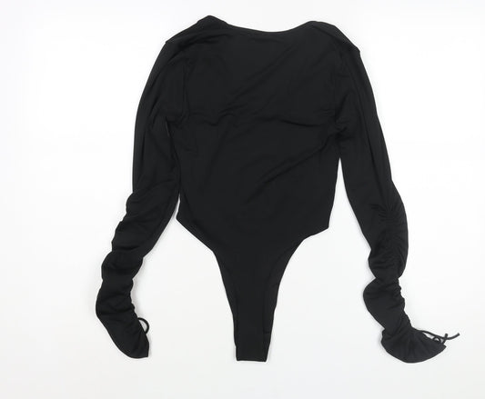 Oh Polly Womens Black Polyester Bodysuit One-Piece Size 8 Snap - Drawstring Sleeves