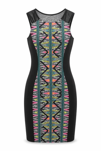Awear Womens Black Polyester Bodycon Size 10 Round Neck Pullover - Geometric Print