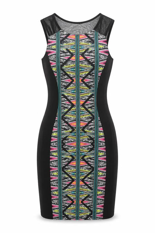 Awear Womens Black Polyester Bodycon Size 10 Round Neck Pullover - Geometric Print