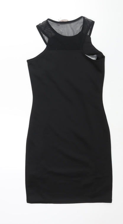 Awear Womens Black Polyester Bodycon Size 10 Round Neck Pullover - Geometric Print