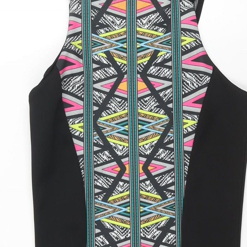 Awear Womens Black Polyester Bodycon Size 10 Round Neck Pullover - Geometric Print