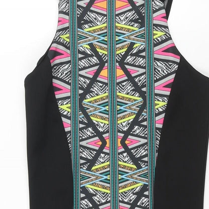 Awear Womens Black Polyester Bodycon Size 10 Round Neck Pullover - Geometric Print