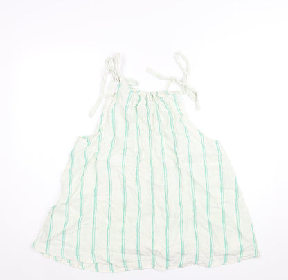 Marks and Spencer Womens Ivory Striped Linen Camisole Blouse Size 14 Round Neck