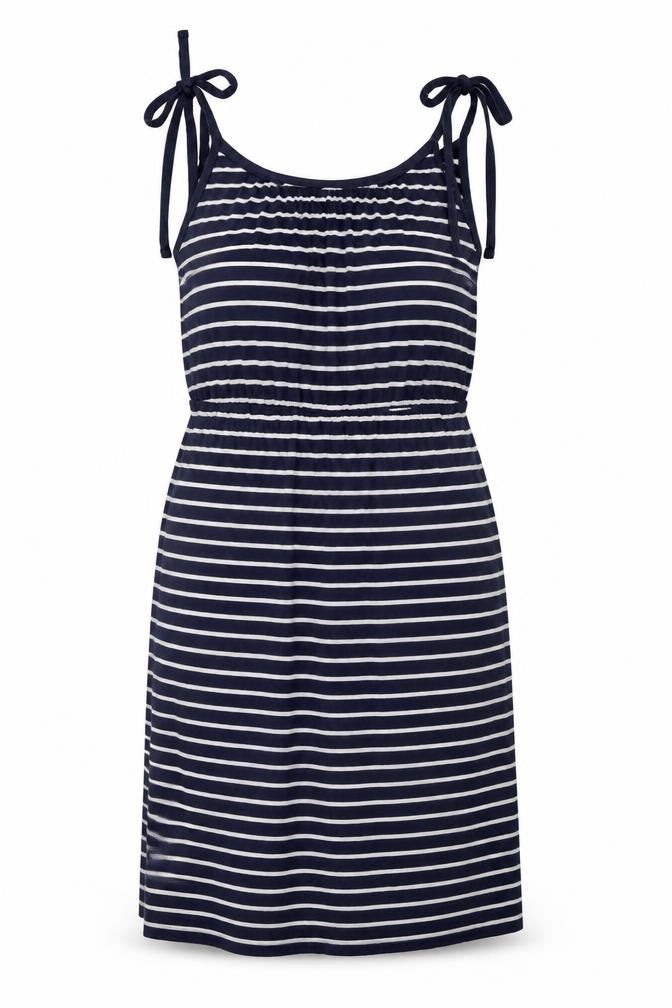 Warehouse Womens Blue Striped Viscose Shift Size 10 Scoop Neck Pullover - Bow