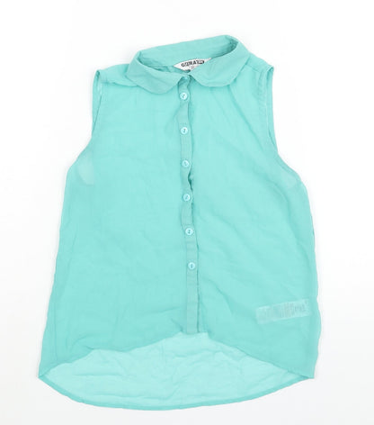 New Look Girls Green Polyester Camisole Blouse Size 11 Years Collared Button - Semi Sheer
