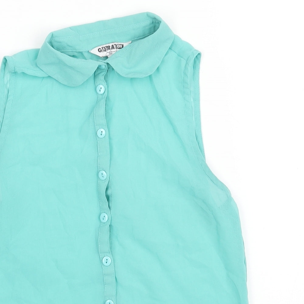 New Look Girls Green Polyester Camisole Blouse Size 11 Years Collared Button - Semi Sheer