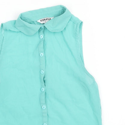New Look Girls Green Polyester Camisole Blouse Size 11 Years Collared Button - Semi Sheer