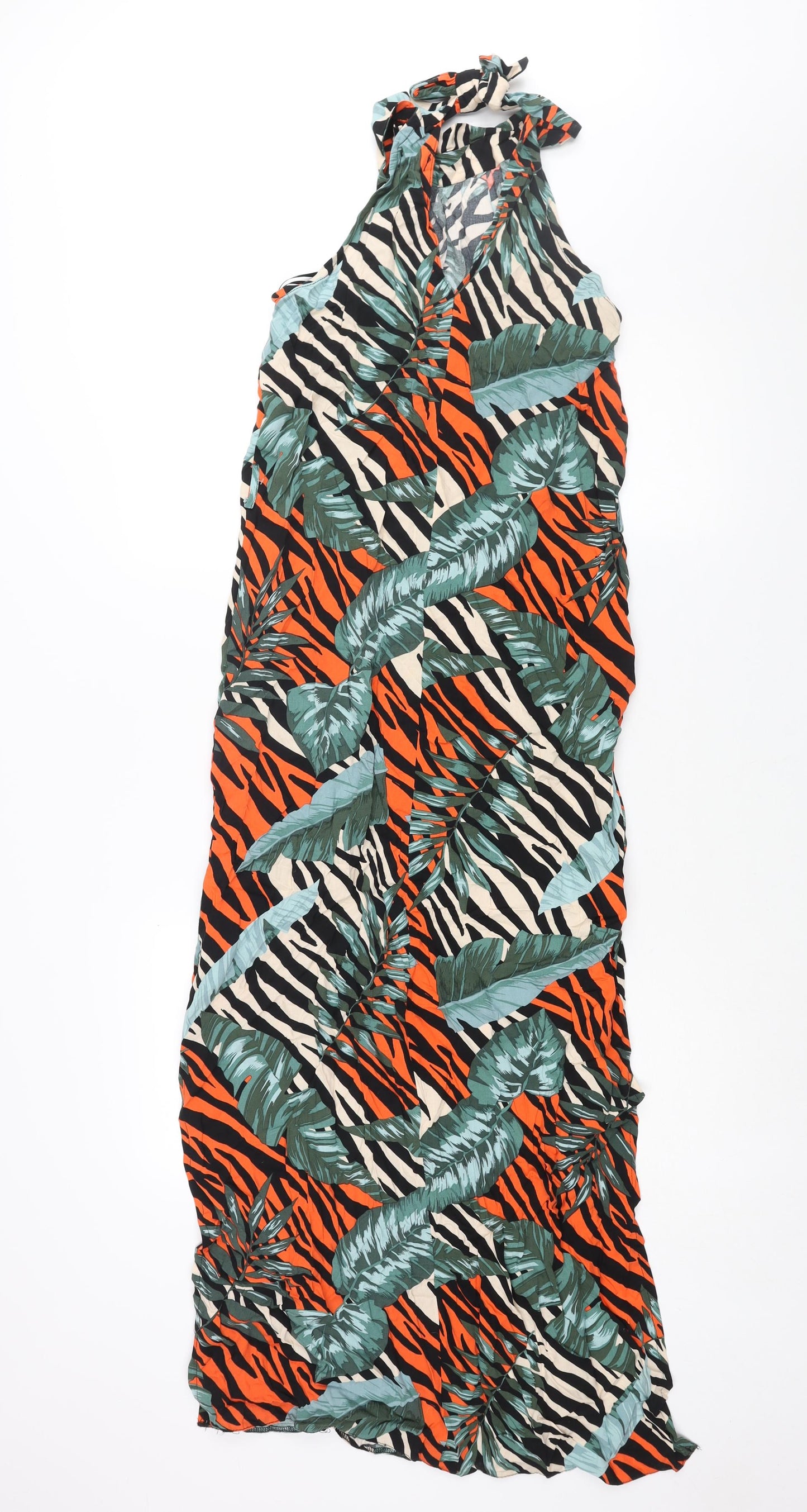 Dorothy Perkins Womens Multicoloured Geometric Viscose Maxi Size 10 Round Neck Tie - Side Slits