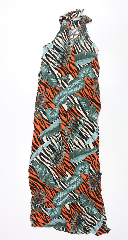 Dorothy Perkins Womens Multicoloured Geometric Viscose Maxi Size 10 Round Neck Tie - Side Slits