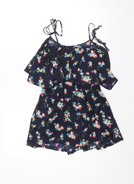 Topshop Womens Blue Floral Polyester Playsuit One-Piece Size 8 Zip
