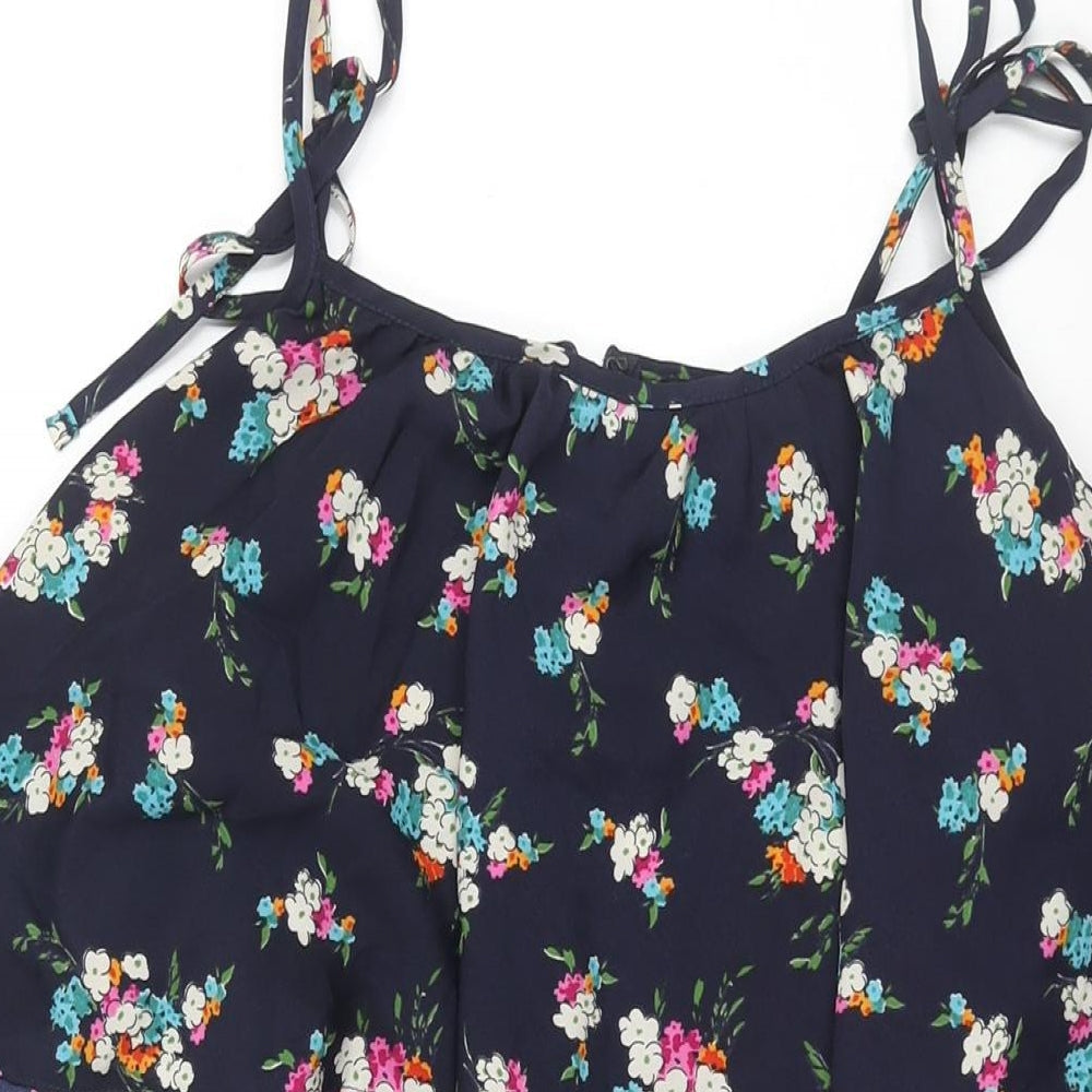 Topshop Womens Blue Floral Polyester Playsuit One-Piece Size 8 Zip