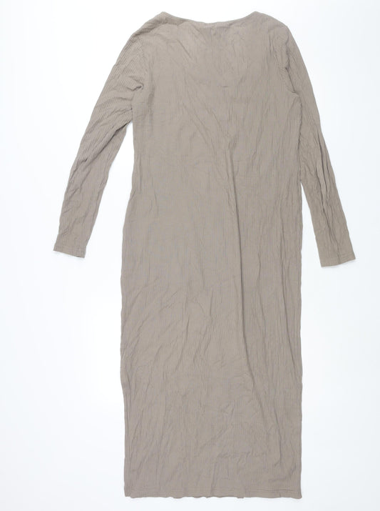 H&M Womens Brown Cotton Shift Size M Round Neck Pullover - Side Slit Ribbed