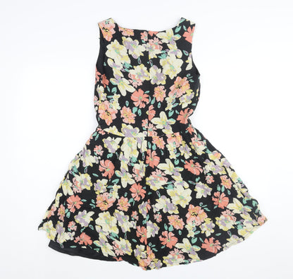 Louche Womens Multicoloured Floral Polyester A-Line Size 8 V-Neck Zip