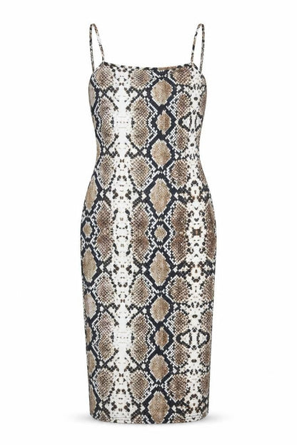 PRETTYLITTLETHING Womens Brown Animal Print Viscose Slip Dress Size 10 Square Neck Pullover - Snake Print