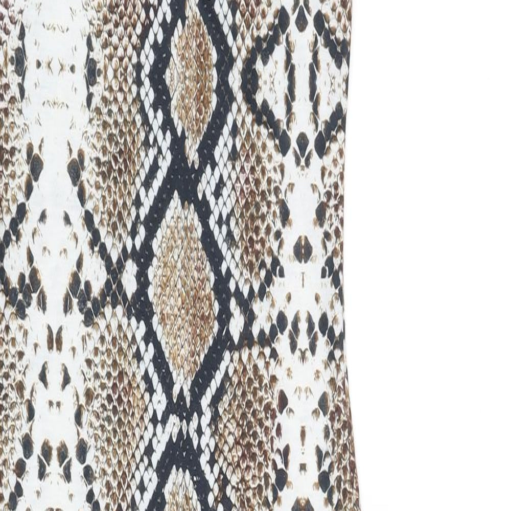 PRETTYLITTLETHING Womens Brown Animal Print Viscose Slip Dress Size 10 Square Neck Pullover - Snake Print