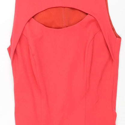 French Connection Womens Pink Polyester Pencil Dress Size 10 Round Neck Zip - Cut Out Detail