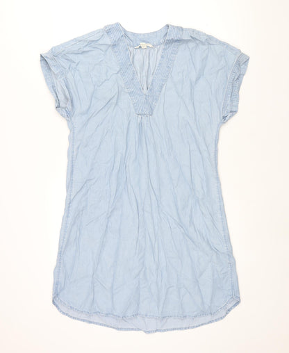 H&M Womens Blue Lyocell Shift Size 10 V-Neck Pullover