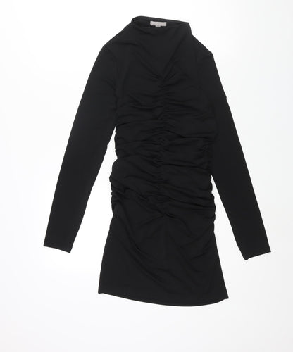 H&M Womens Black Polyester Bodycon Size S Mock Neck Pullover - Rouched
