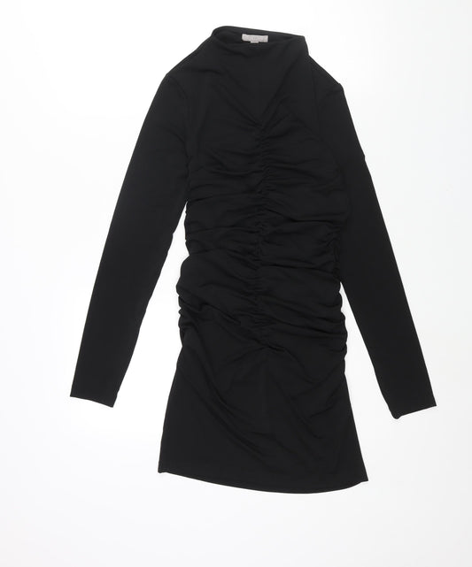 H&M Womens Black Polyester Bodycon Size S Mock Neck Pullover - Rouched