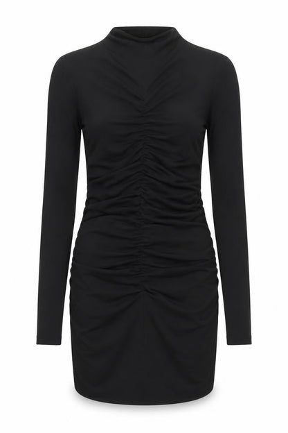 H&M Womens Black Polyester Bodycon Size S Mock Neck Pullover - Rouched