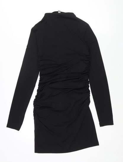 H&M Womens Black Polyester Bodycon Size S Mock Neck Pullover - Rouched