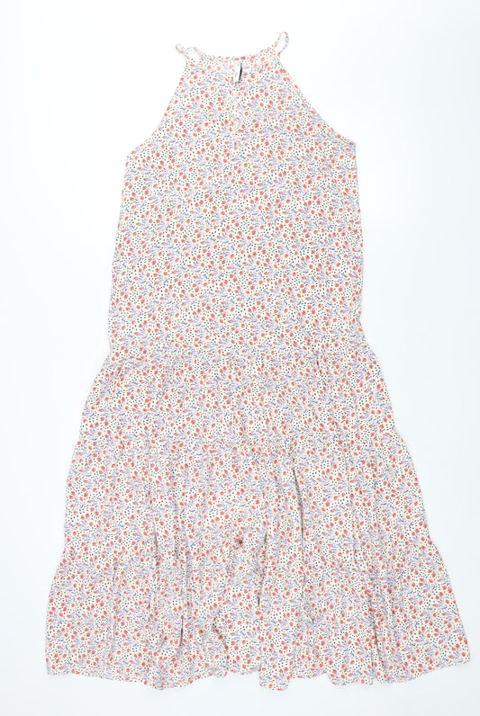 Mango Womens Multicoloured Geometric Polyester Maxi Size S Round Neck Hook & Eye - Smocked Floral Print