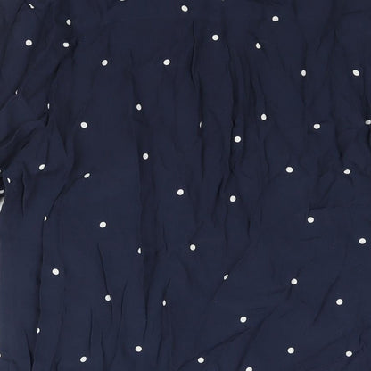 Crew Clothing Womens Blue Polka Dot Viscose Basic Blouse Size 10 V-Neck - Bow Detail