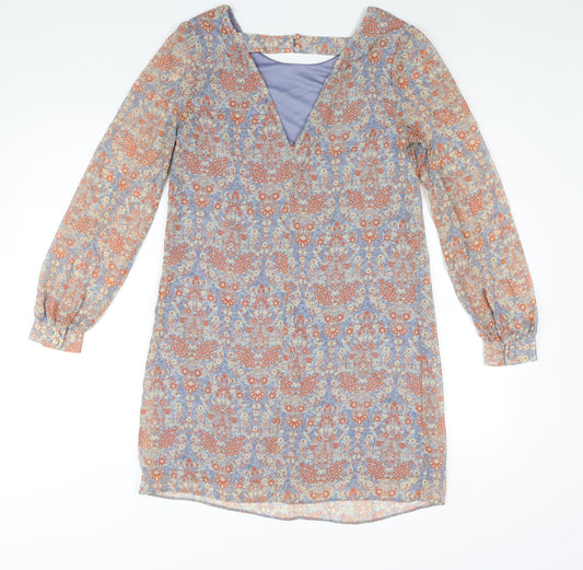 New Look Womens Multicoloured Floral Polyester Shift Size 10 Round Neck Button - Open Back