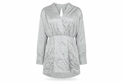 Topshop Womens Silver Geometric Silk Mini Size 8 V-Neck Zip