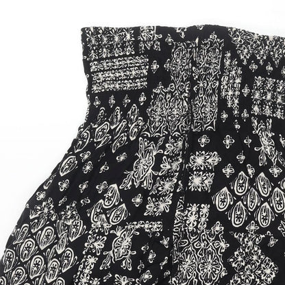 Apricot Womens Black Geometric Viscose A-Line Size 10 Square Neck Pullover - Rouched Tie Detail