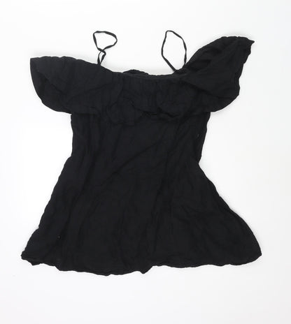Zara Womens Black Linen Mini Size M Off the Shoulder Zip - Strap