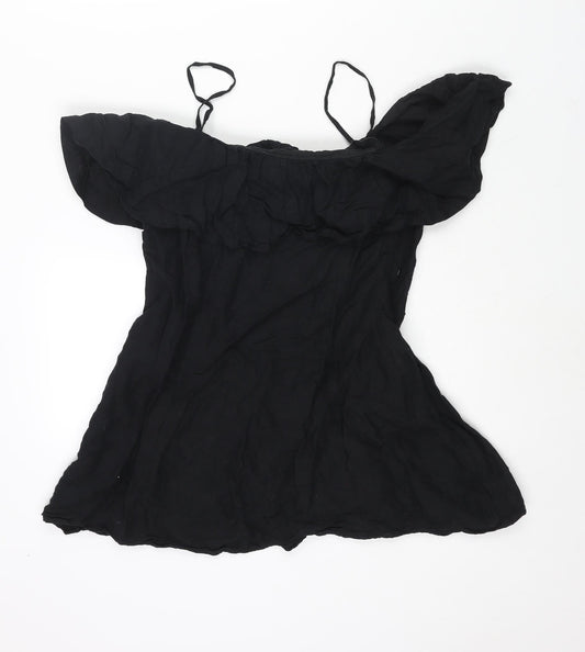 Zara Womens Black Linen Mini Size M Off the Shoulder Zip - Strap