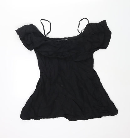 Zara Womens Black Linen Mini Size M Off the Shoulder Zip - Strap
