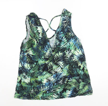 Vewry Womens Green Geometric Viscose Camisole Blouse Size 10 V-Neck - Strap Detail Leaf Print